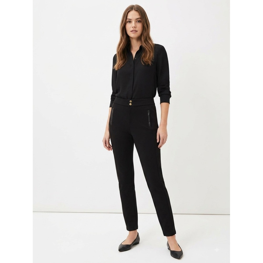Anthropologie The Essential Slim Cropped Pants Womens 4P Black Faux Leather Trim